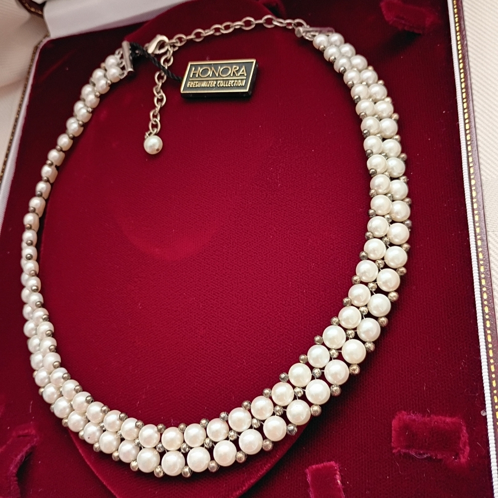 NWT Honora Pearl Double Strand Choker 925 Sterling Silver Pearl Women Necklace